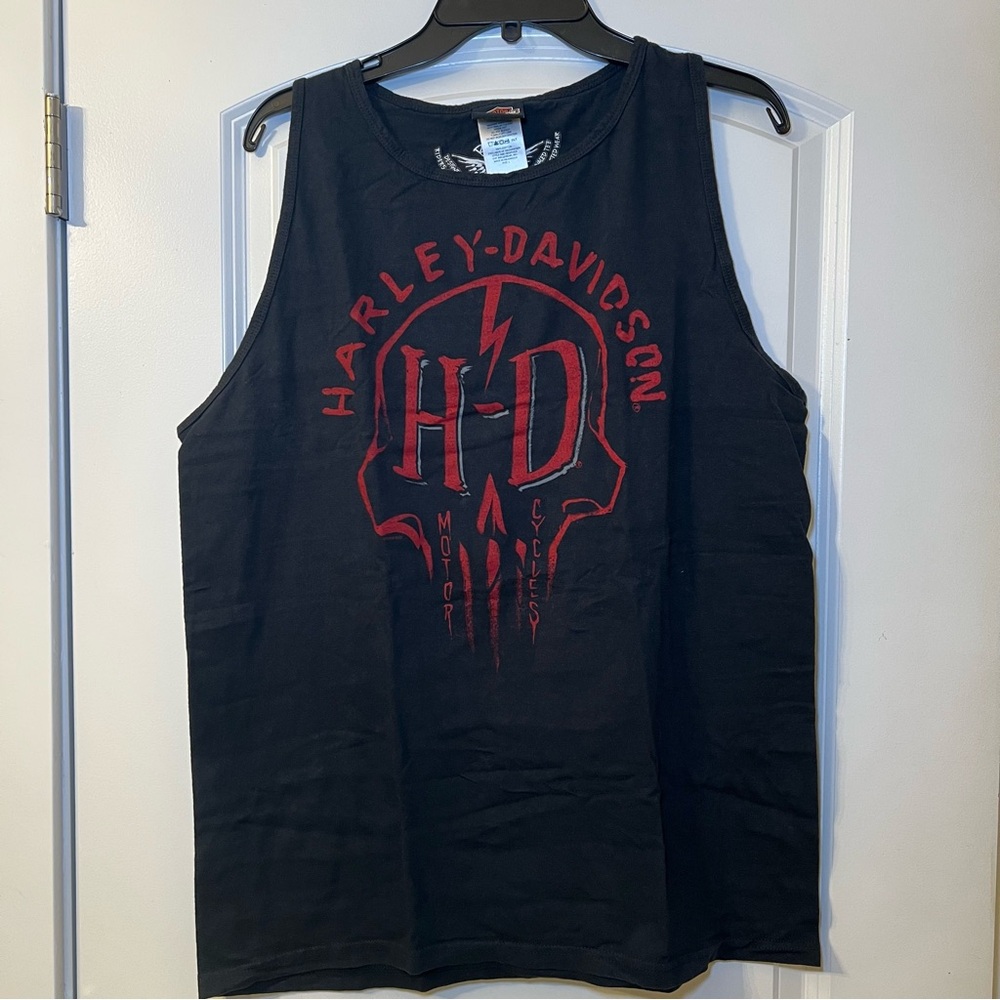 VNTG Harley Davidson Fox River Biker Built St. Charles, IL Y2k Black Tank Top